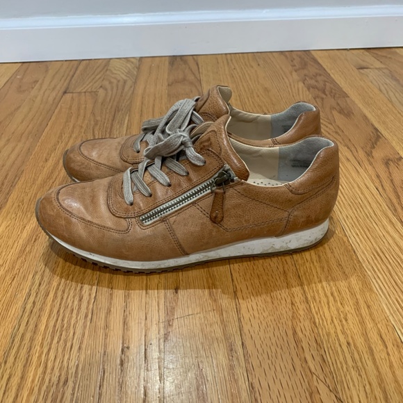 Paul Green Cage leather Sneakers Tan cognac zip lace up Sz 8.5 UK 6 Judy - Picture 6 of 16
